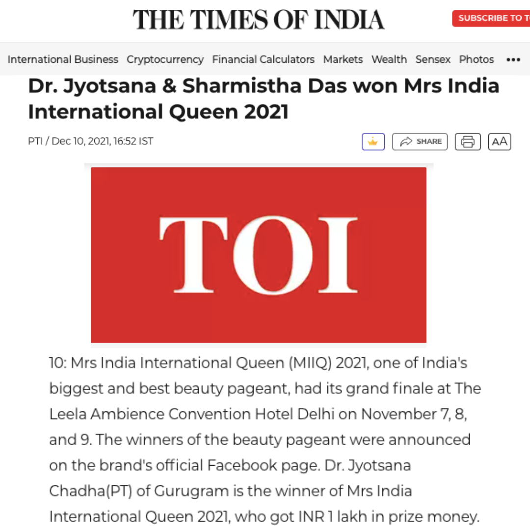 MIIQ 2021 IN THE TIMES OF INDIA
